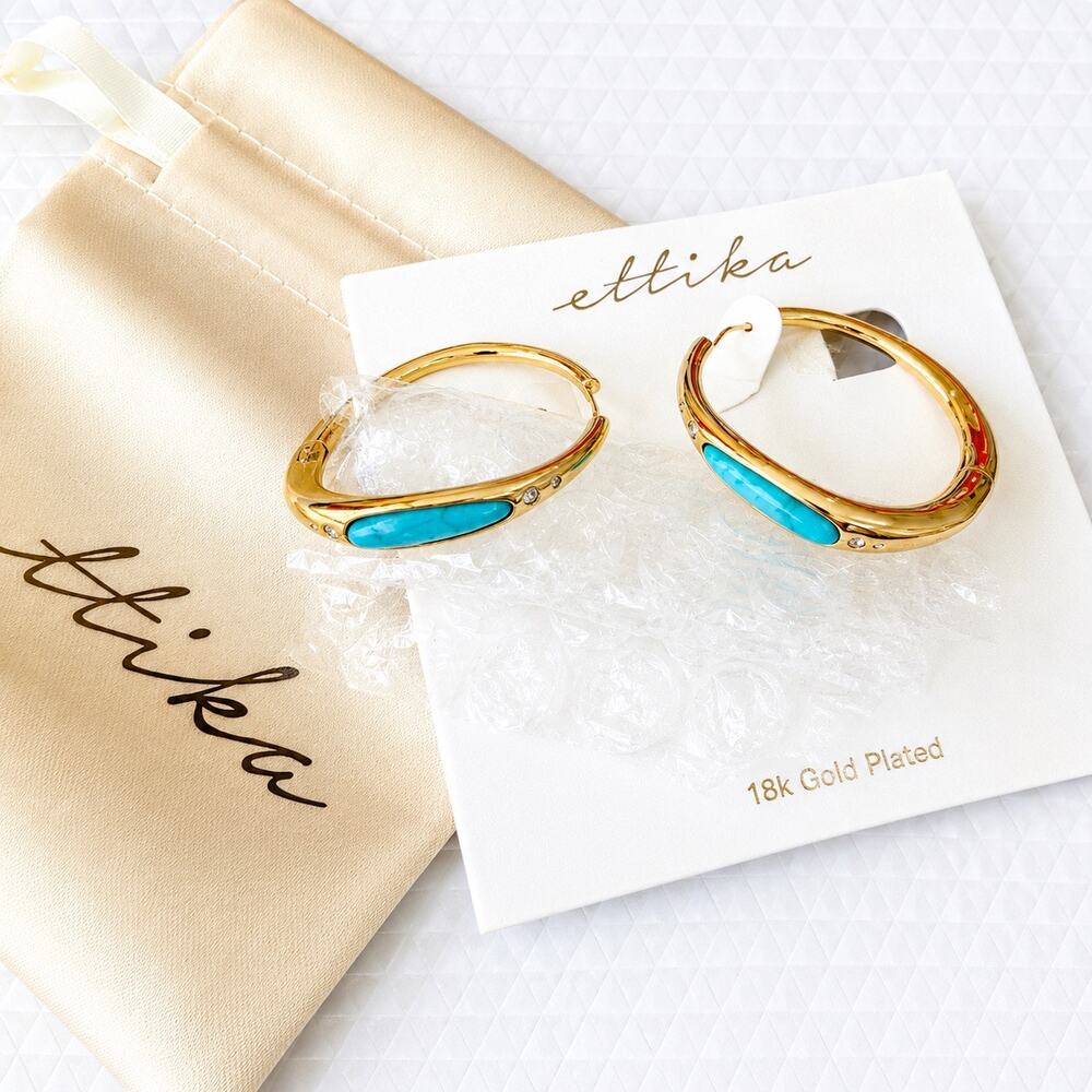 Ettika Turquoise Solstice Hoops 18K Gold Plated Statement Earrings